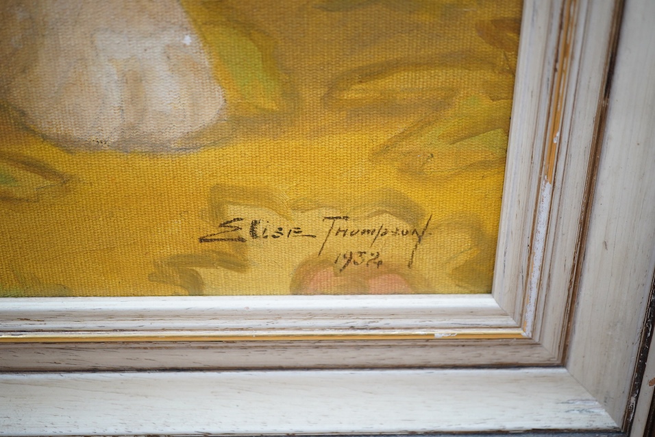 Elise Thompson (20th. C), oil on canvas board, Study of two cats, signed and dated 1932, 44 x 54cm. Condition - fair to good, a little dirty